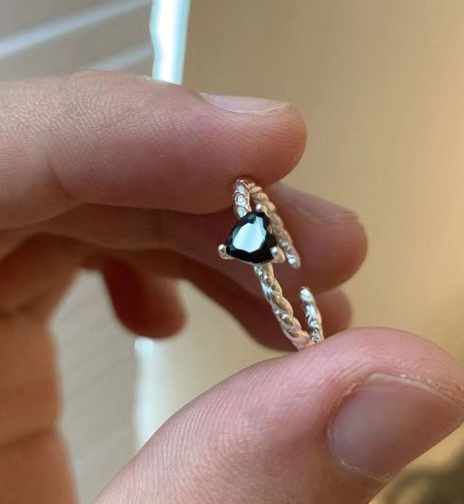 Anillo de Amor Retorcido de Plata de Ley S925 con Circonitas Negras