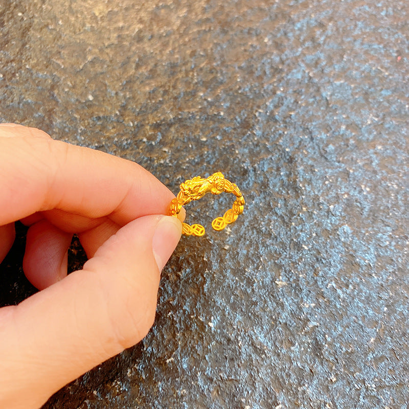 🍀 Anillo Pixiu de la Fortuna Chañado en Oro ✨
