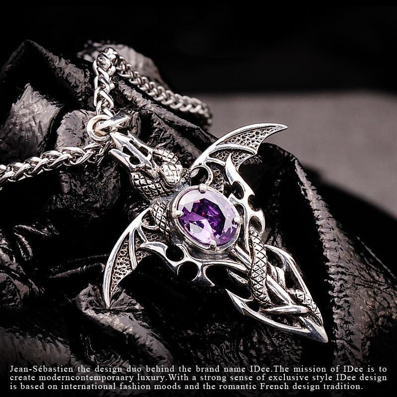 Colgante de Espada Demoníaca Vintage con Collar de Amatista