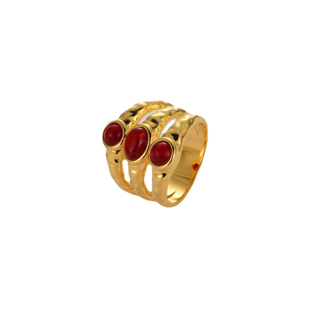 Anillo de Rubí Multicapa con Textura Irregular para Mujer