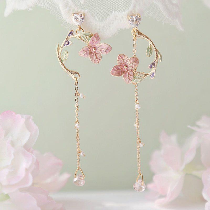 Aretes Largos Delgados con Borla de Flor para Mujeres