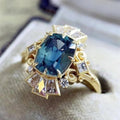 👑 Anillo Corona Estilo Europeo Zirconia Azul Marino ✨
