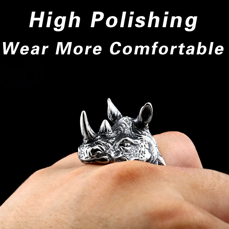 Anillo Retro de Cabeza de Rinoceronte en Acero Inoxidable para Hombre