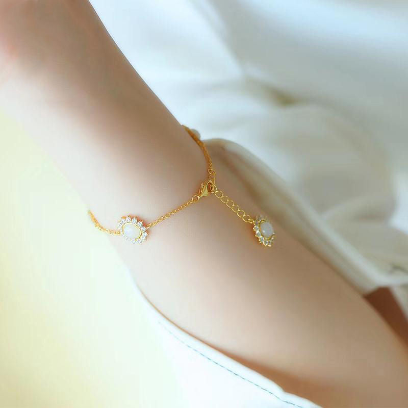 Pulsera de Margarita en Jade Hetian Natural con Plata de Ley S925