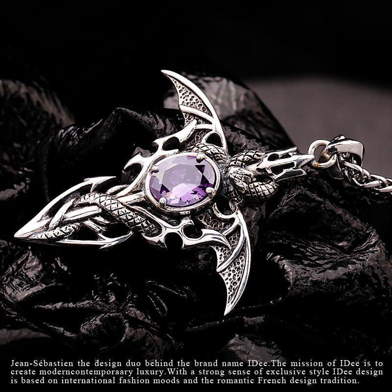 Colgante de Espada Demoníaca Vintage con Collar de Amatista