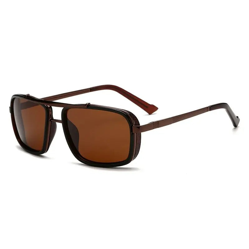 Gafas de Sol Rectangulares Polarizadas Estilo Steampunk Vintage para Hombres