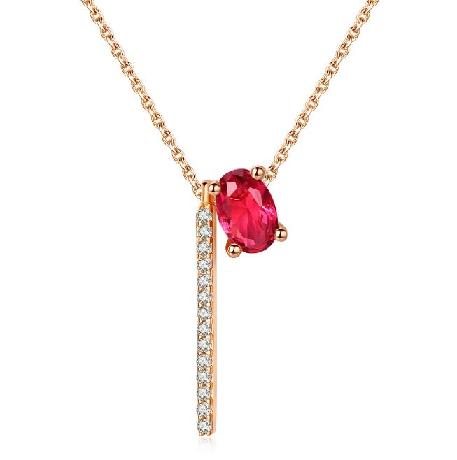 Collar de diamante rojo, collar de piedra lunar con incrustaciones de cobre.