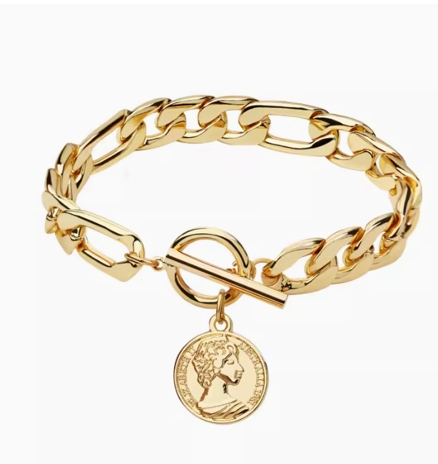 Pulsera de Cadena con Moneda del Amor en Plata de Ley 925
