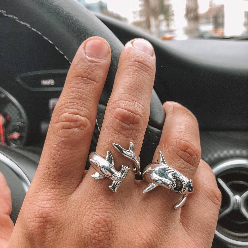 Set de Anillos de Aleación Tiburón Blanco Antiguo