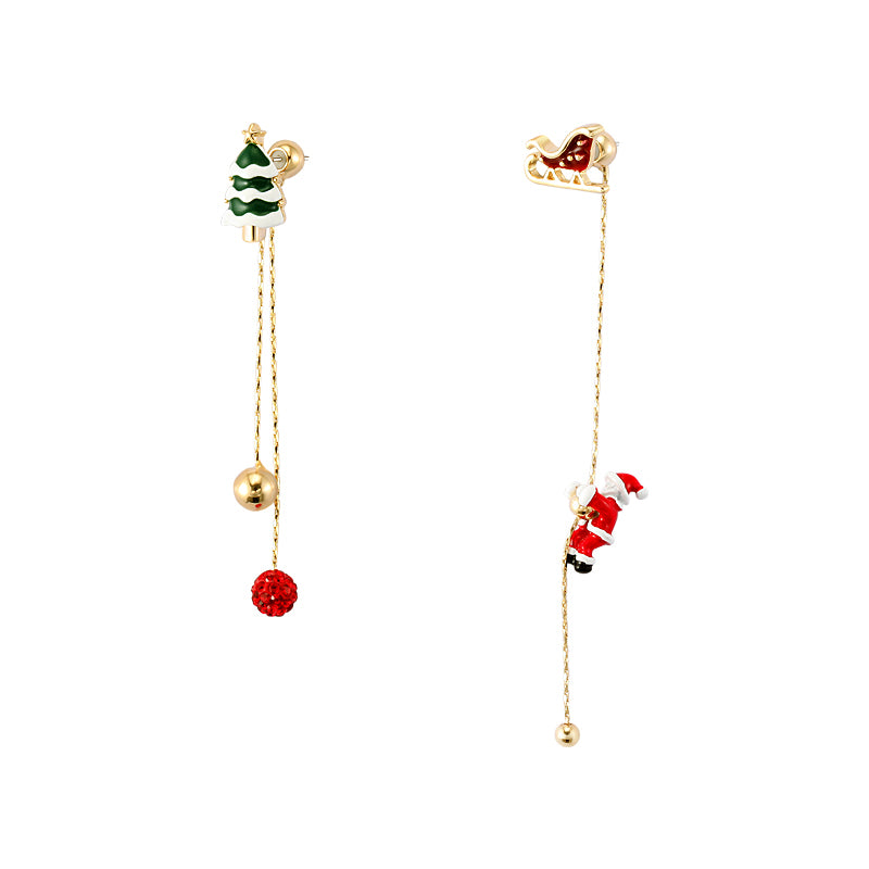 Pendientes Navideños Colgantes de Trineo y Señora Santa Escaladora