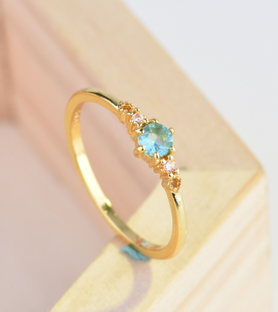 Anillo de Mujer Bañado en Platino 18k con Imitación de Aguamarina