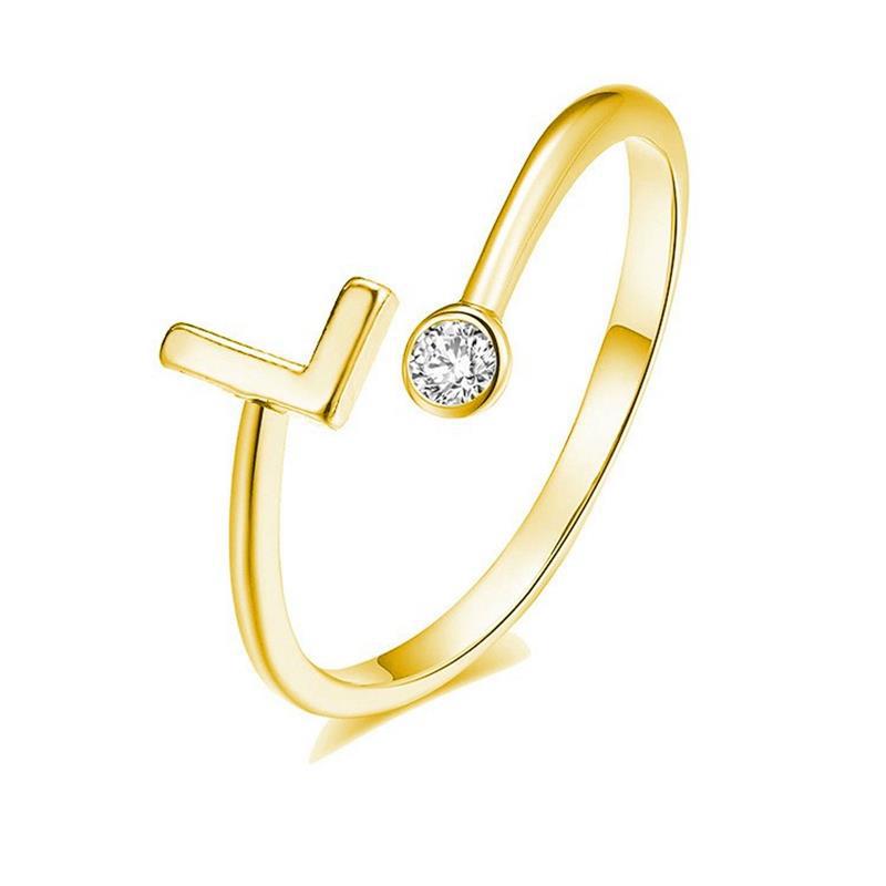 Anillo Chapado en Oro con Letra de Plata S925 para Mujeres