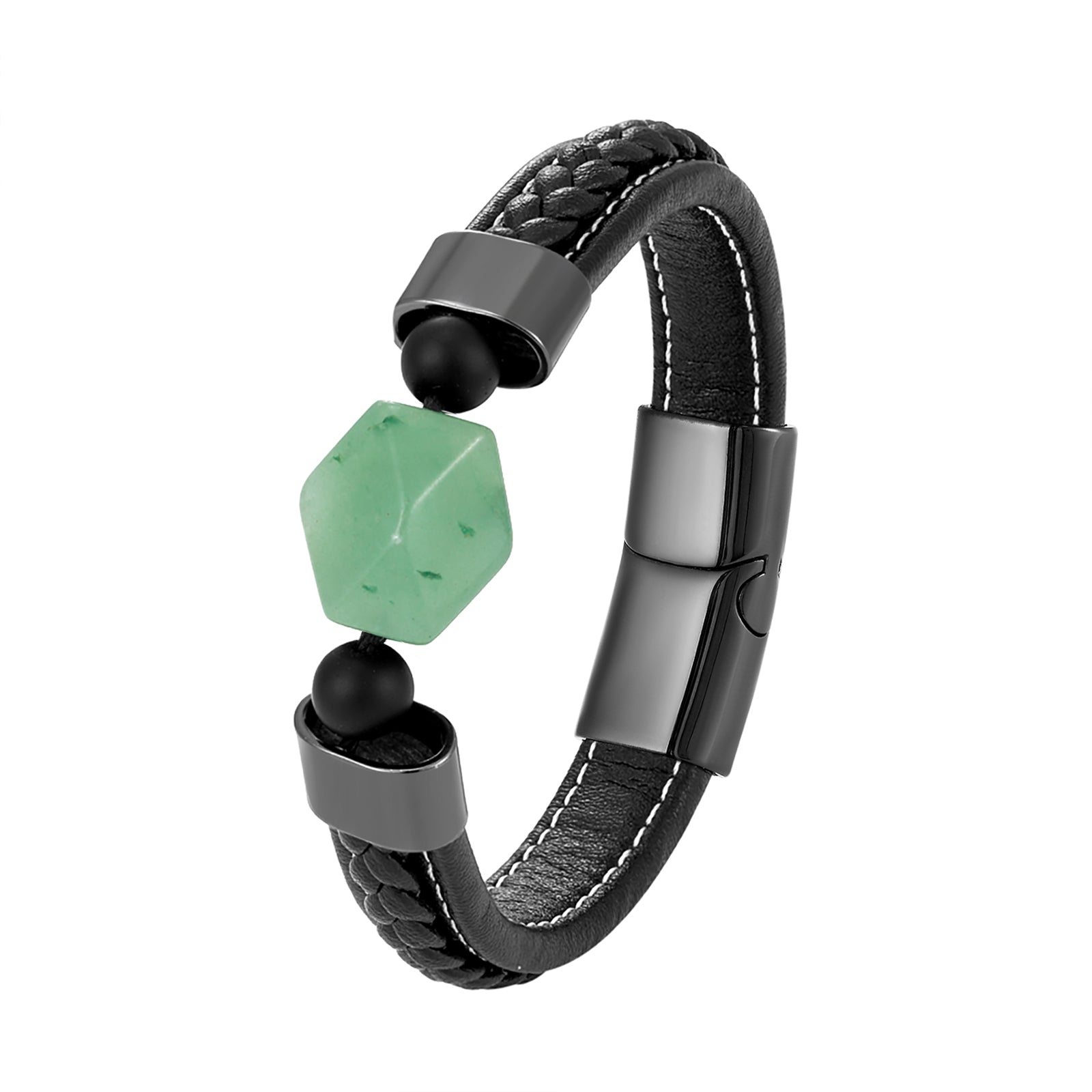 Pulsera de Ágata Natural con Acero Inoxidable y Cordón de Cuero