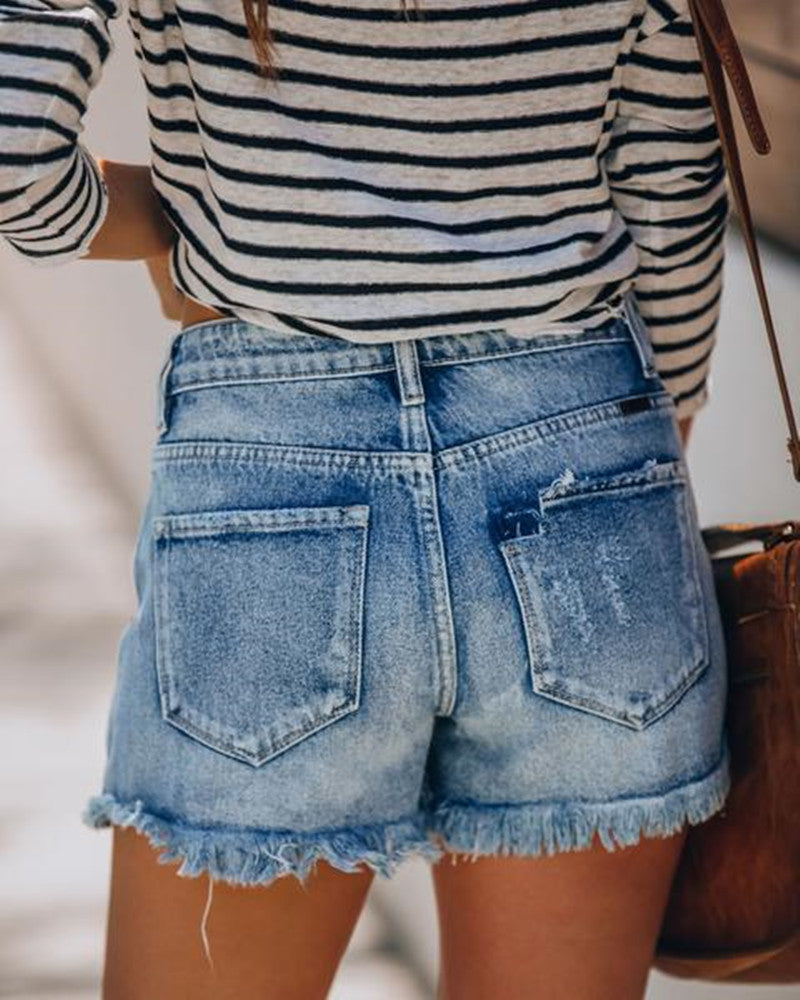 Pantalones Cortos y Largos de Denim Elástico Casual para Mujer