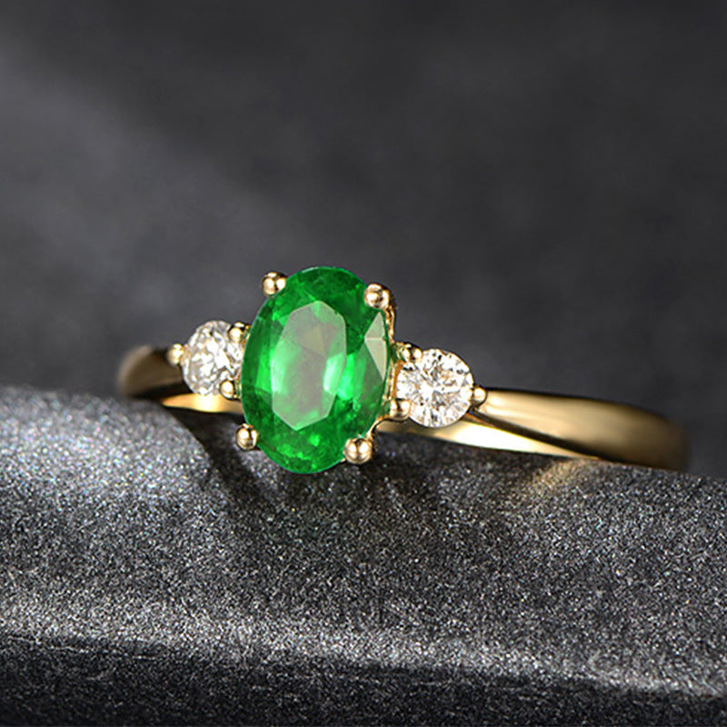 Anillo de Mujer con Esmeralda de Moissanita Verde y Oro Vintage