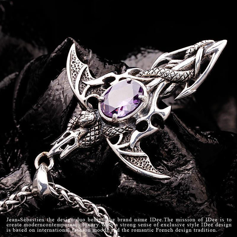 Colgante de Espada Demoníaca Vintage con Collar de Amatista