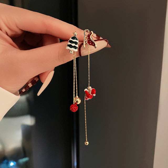 Pendientes Navideños Colgantes de Trineo y Señora Santa Escaladora