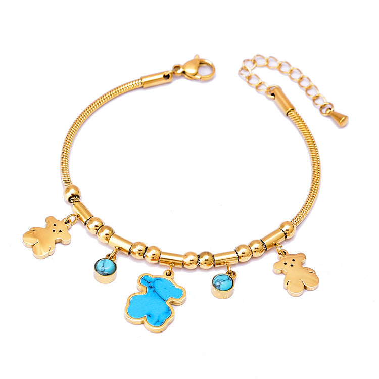Pulsera de Hueso de Serpiente Geométrica Colorida con Oso y Dijes