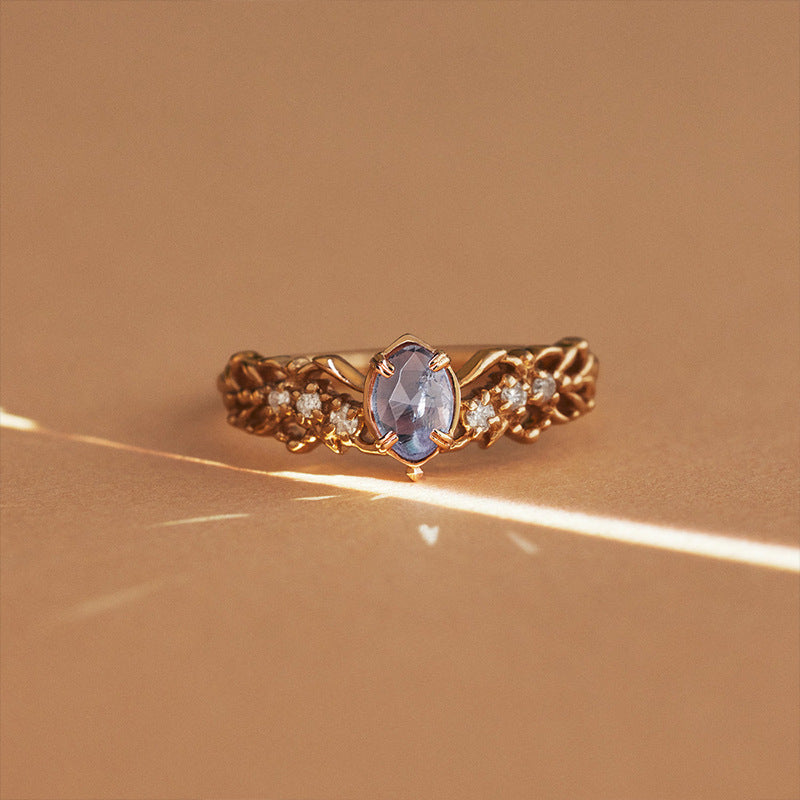 Anillo de Cordierita Labradorita de Plata Esterlina para Mujer