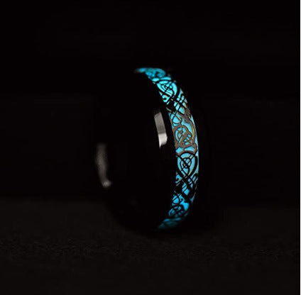 Anillo de Acero Inoxidable Estrella Cielo con Patrón de Dragón Ligero