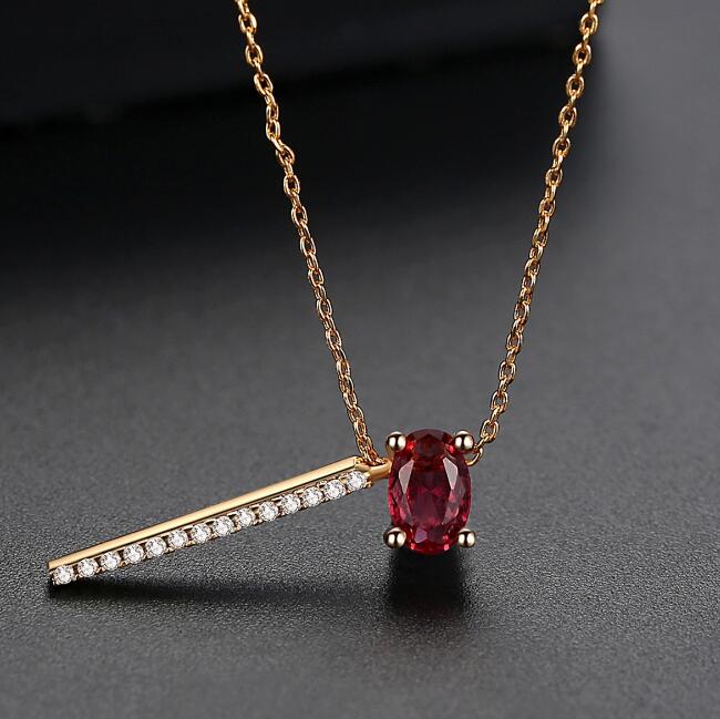 Collar de diamante rojo, collar de piedra lunar con incrustaciones de cobre.