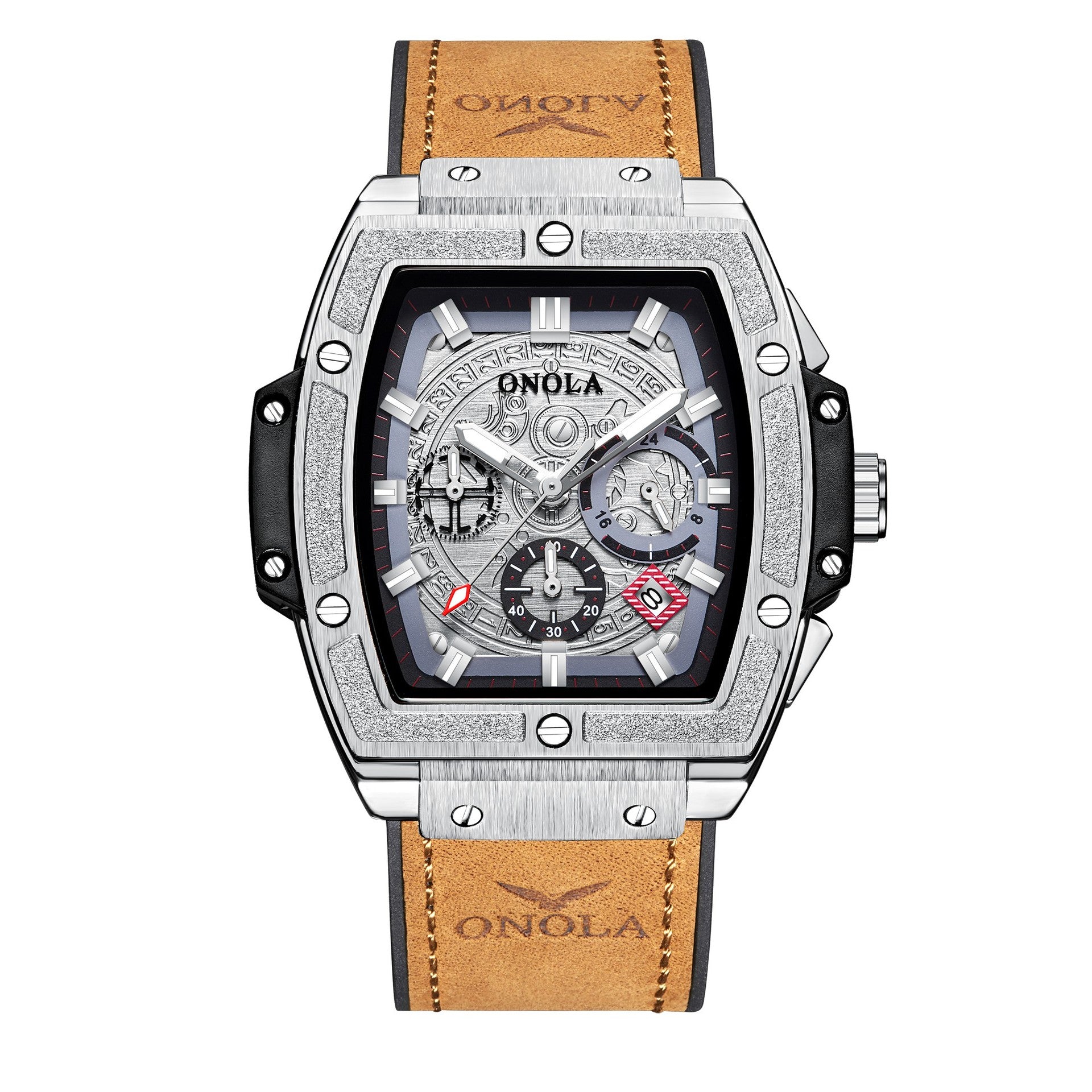 Reloj de Cuarzo Multifunción Impermeable para Hombre con Correa de Cuero - vista completa, joyería para hombre