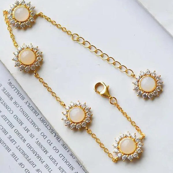 Pulsera de Margarita en Jade Hetian Natural con Plata de Ley S925