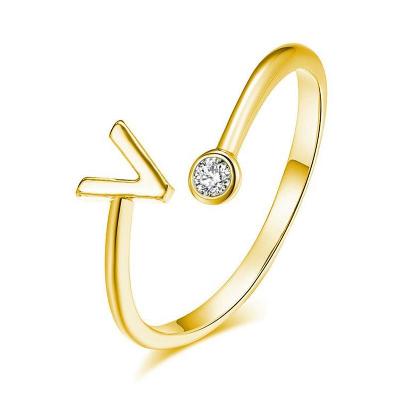 Anillo Chapado en Oro con Letra de Plata S925 para Mujeres