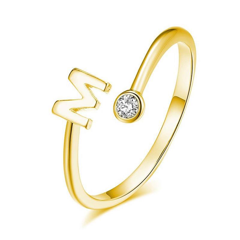 Anillo Chapado en Oro con Letra de Plata S925 para Mujeres