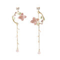 Aretes Largos Delgados con Borla de Flor para Mujeres
