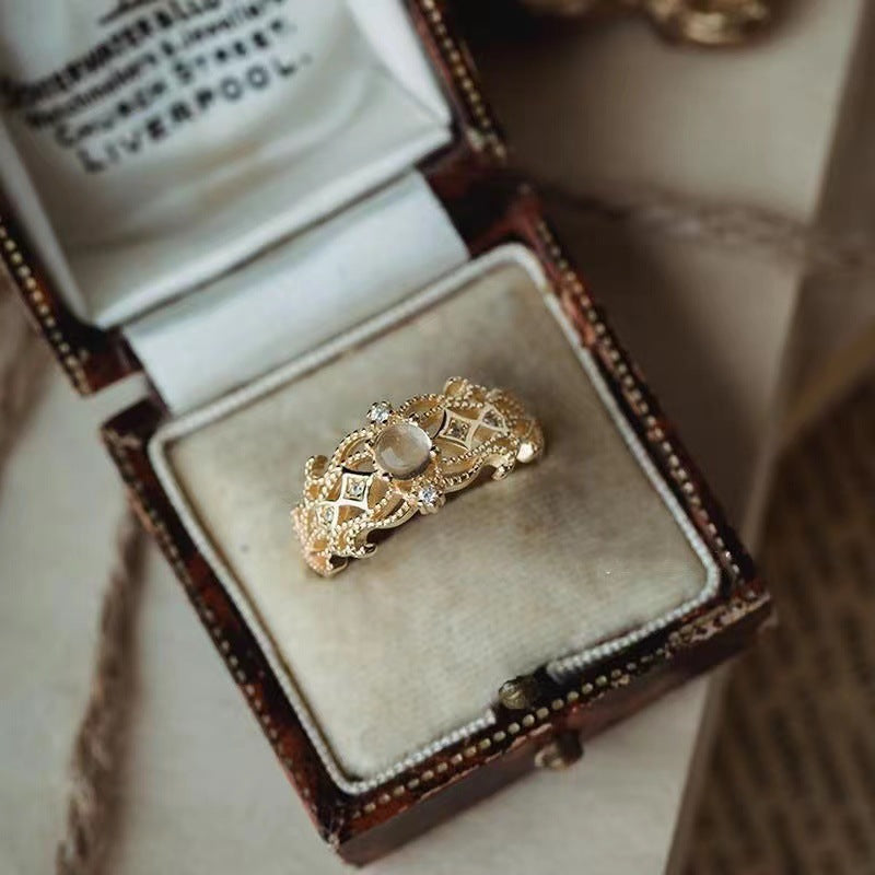 Anillo Ajustable para Mujer con Incrustaciones de Cristal Blanco