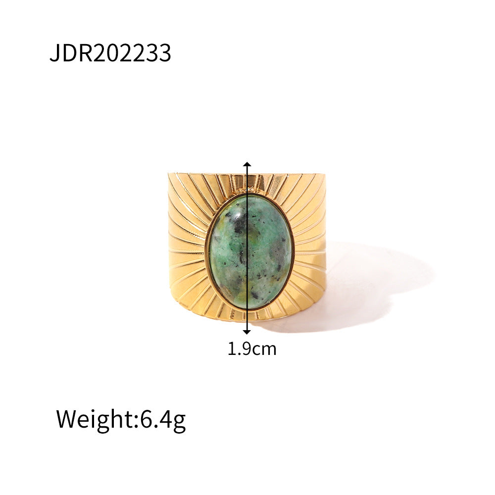 💚 Anillo Retro Ovalado de Cara Ancha con Turquesa Africana ✨