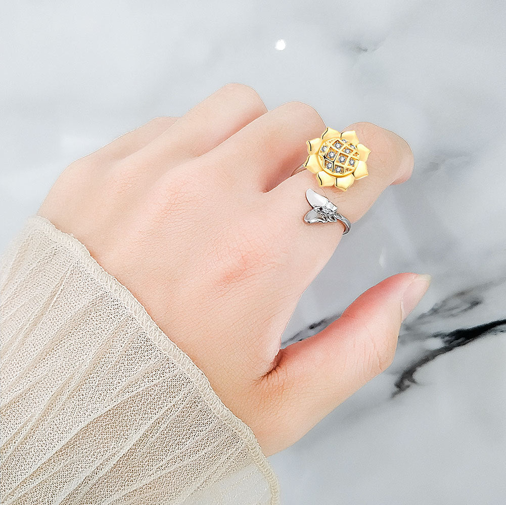 🌻 Anillo Girasol Ajustable y Giratorio ✨