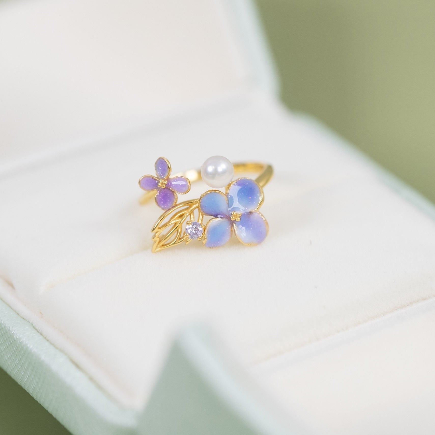 🌸 Anillo Hortensia con Perla de Agua Dulce S925 ✨