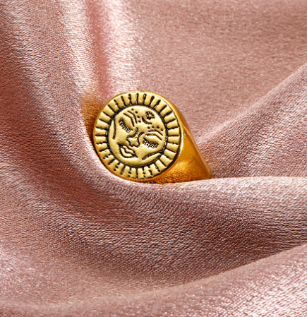 Anillo de Pareja Retro con Rostro Metálico