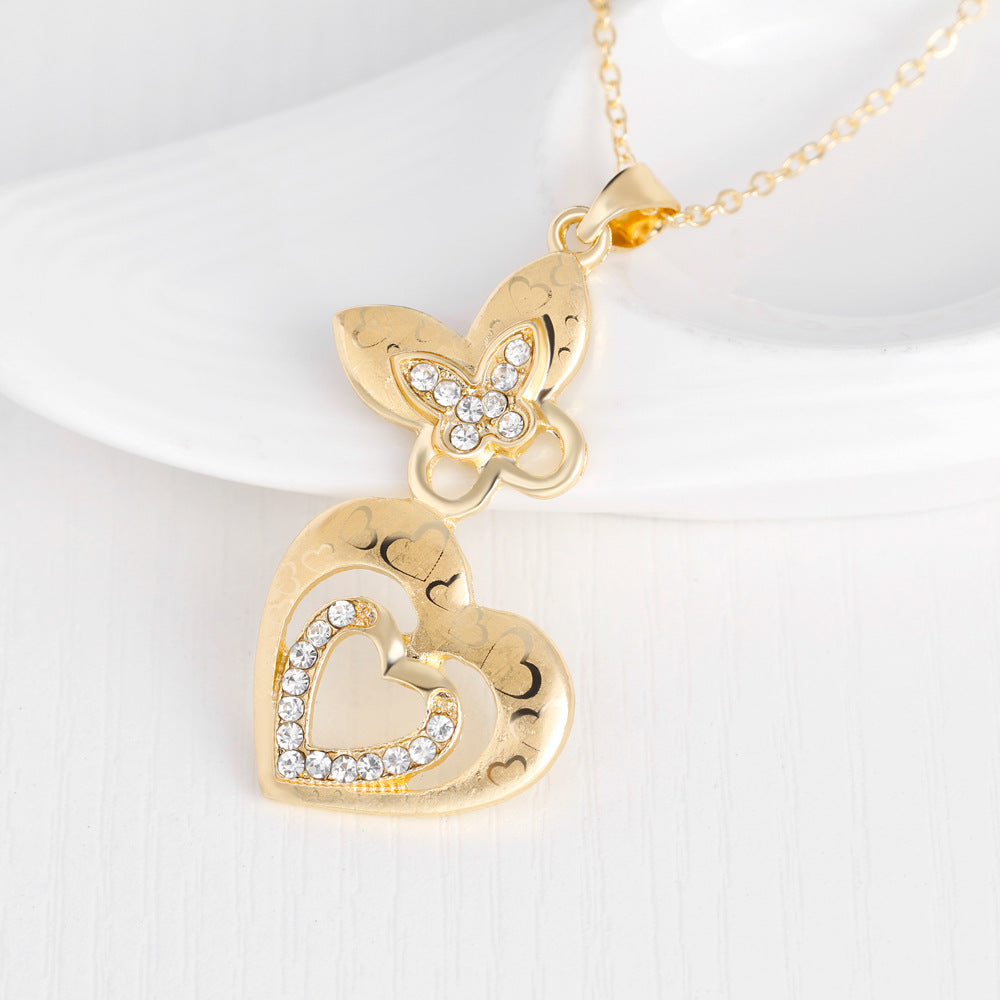 Set de Joyería de Novia con Colgante de Corazón y Mariposa Estilo Coreano