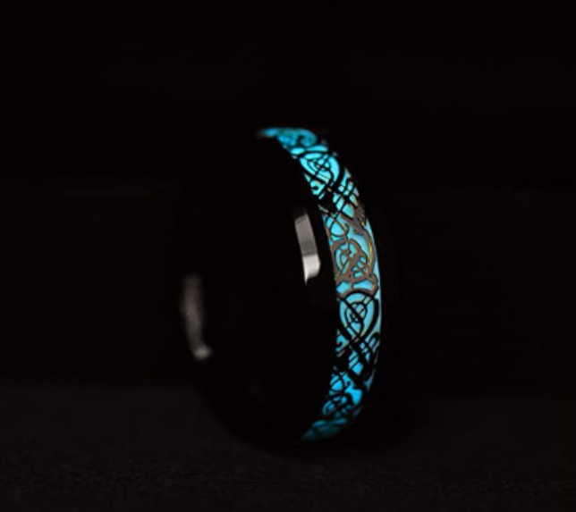 Anillo de Acero Inoxidable Estrella Cielo con Patrón de Dragón Ligero