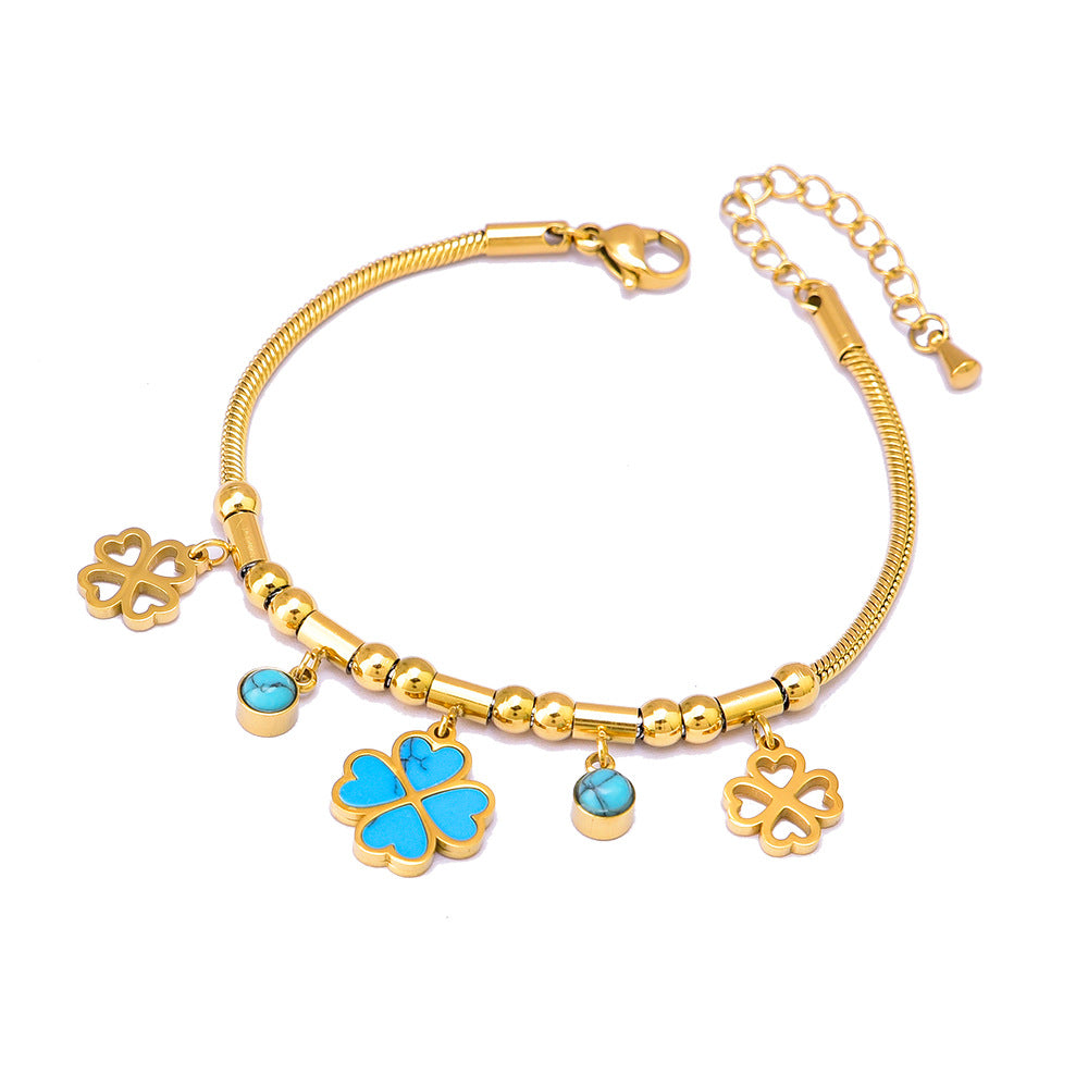 Pulsera de Hueso de Serpiente Geométrica Colorida con Oso y Dijes