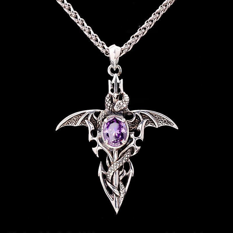 Colgante de Espada Demoníaca Vintage con Collar de Amatista