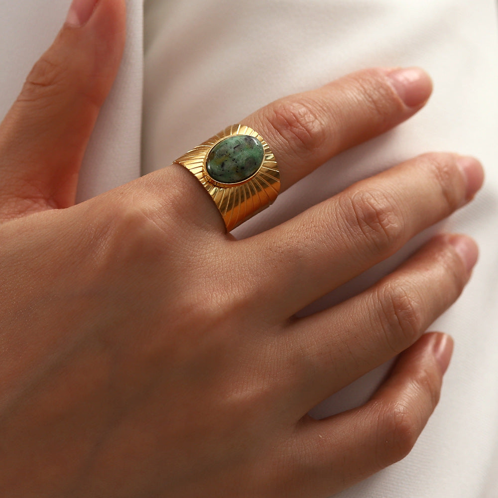 💚 Anillo Retro Ovalado de Cara Ancha con Turquesa Africana ✨