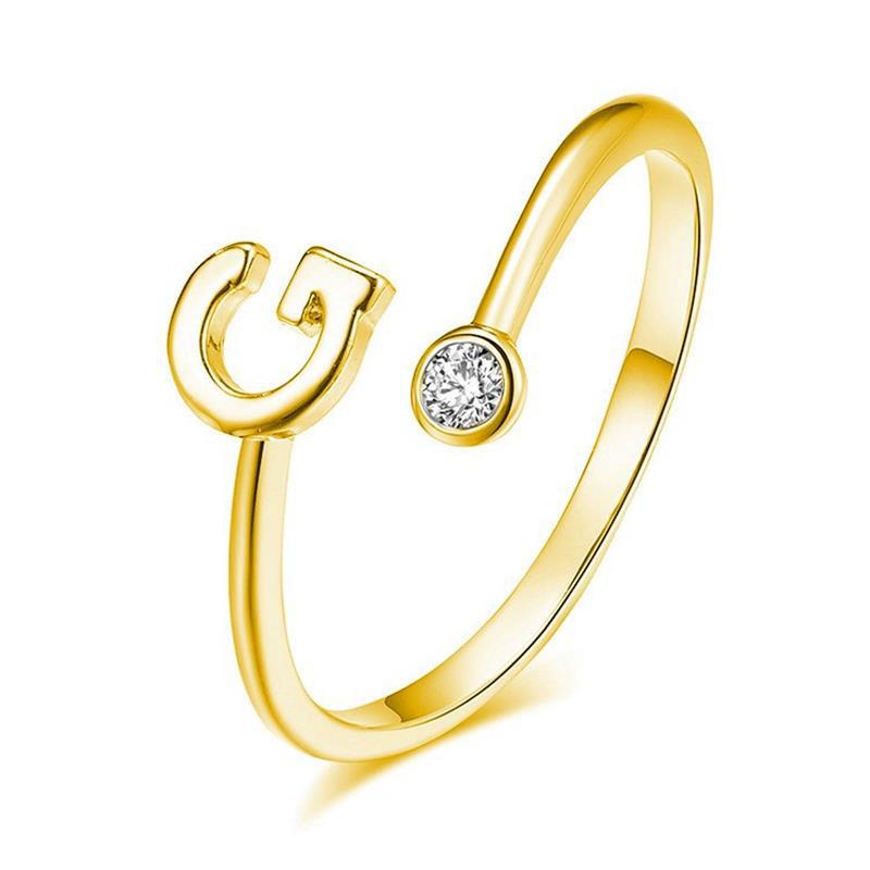 Anillo Chapado en Oro con Letra de Plata S925 para Mujeres