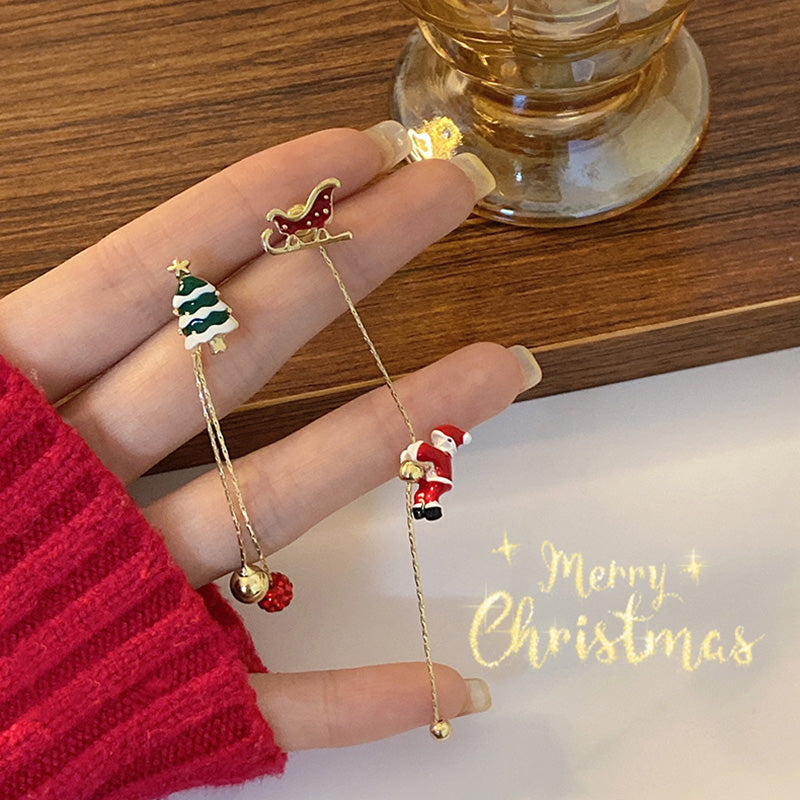 Pendientes Navideños Colgantes de Trineo y Señora Santa Escaladora