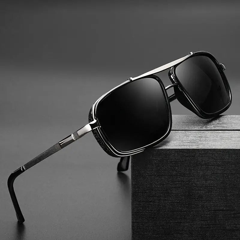 Gafas de Sol Rectangulares Polarizadas Estilo Steampunk Vintage para Hombres