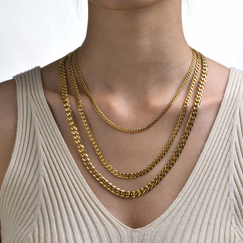 Collar Cadena Cubana Estilo Europeo y Americano Doble Oro para Mujer