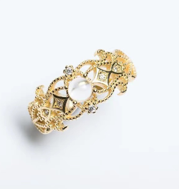 Anillo Ajustable para Mujer con Incrustaciones de Cristal Blanco