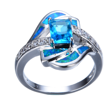 Anillo de Boda de Ópalo Azul y Diamante para Mujer