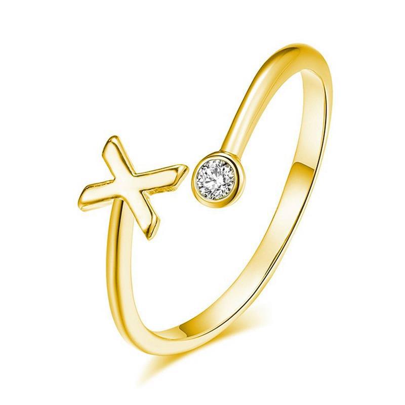 Anillo Chapado en Oro con Letra de Plata S925 para Mujeres