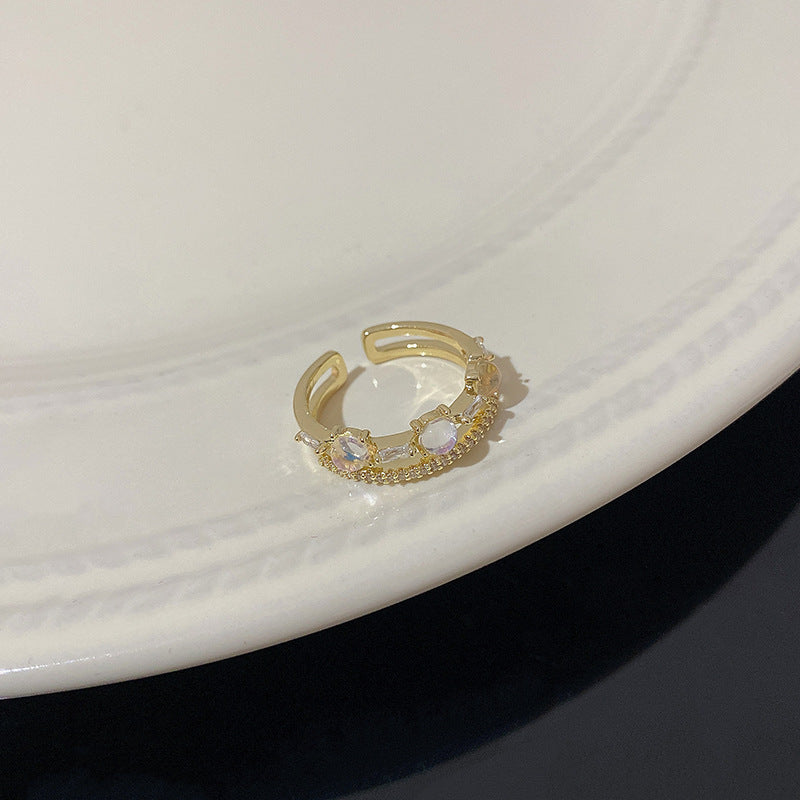 🌟 Anillo Geométrico de Piedra Luna con Temperamento ✨