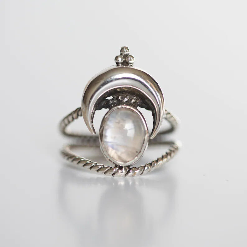 🌙 Anillo Boho Retro Creativo Piedra Luna ✨