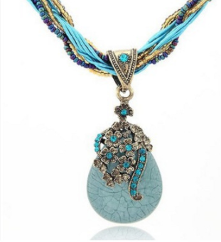 Collar con Colgante Vintage de Estilo Bohemio con Diseño de Pavo Real